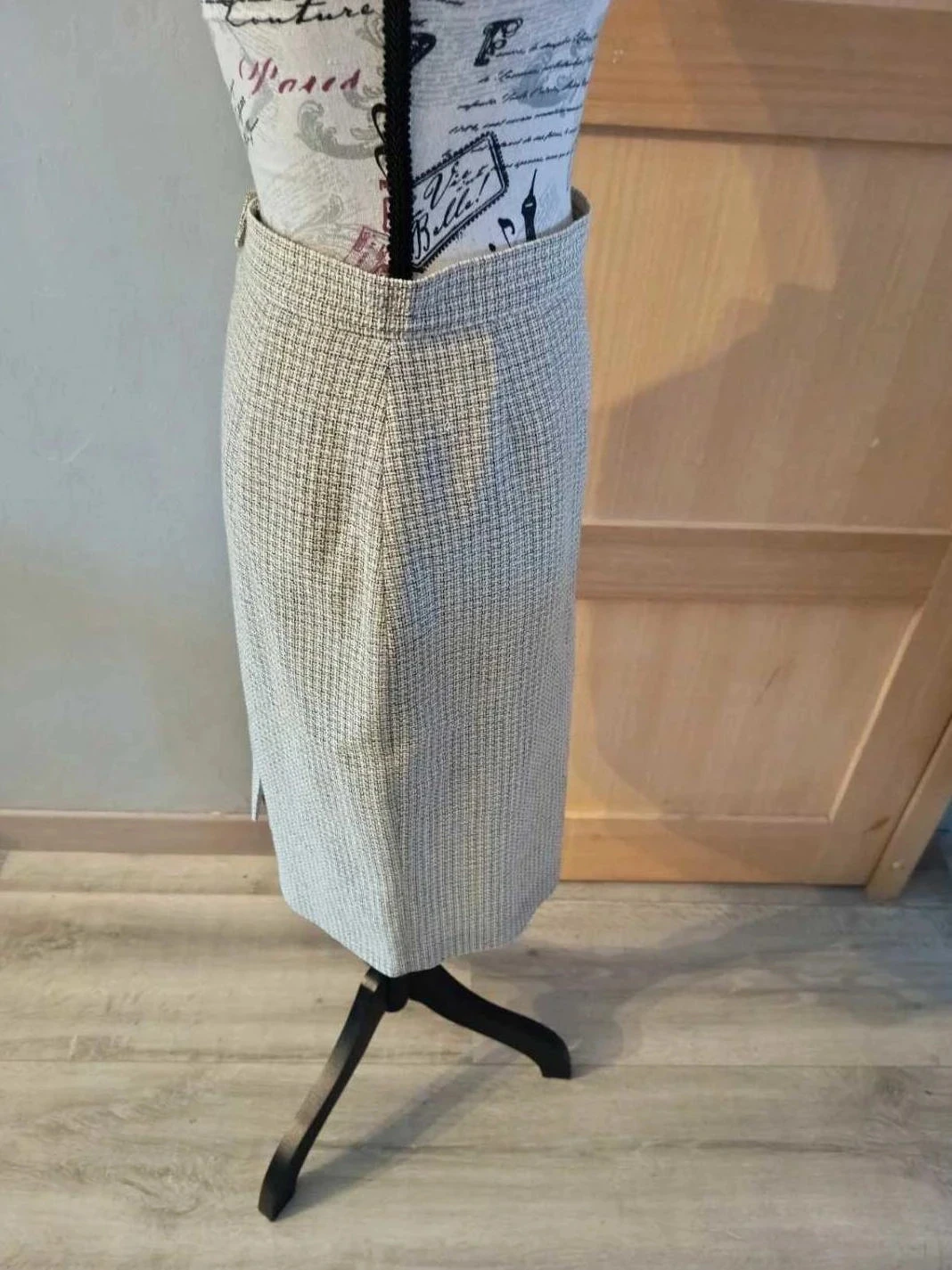Falda larga trenzada crema/negra, lana, Libre Cours, T40 – photo 4